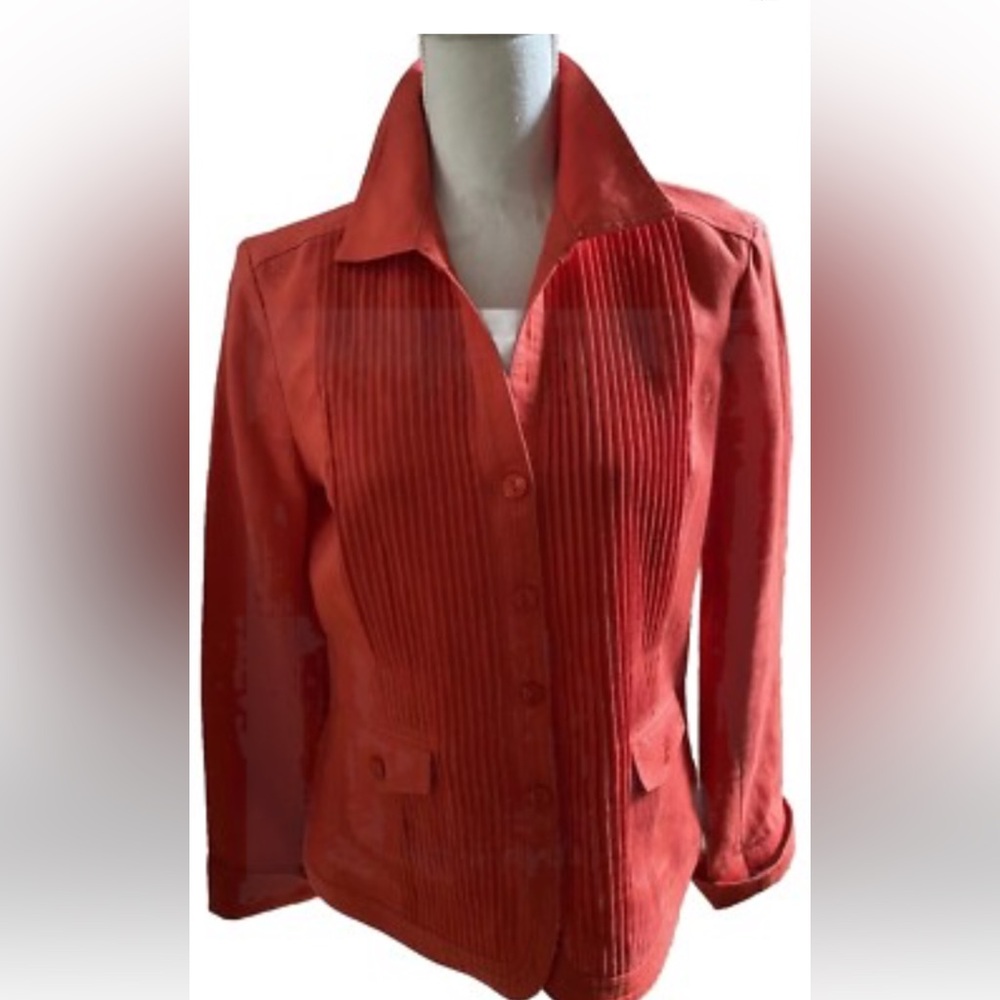 Jones New York Coral Button-Up 100% Linen Pleated Jacket Blazer‎ Size 12